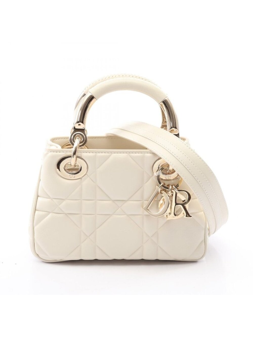 Dior Handbag 95.22 Cannage Mini 2-Way Ivory Leather
